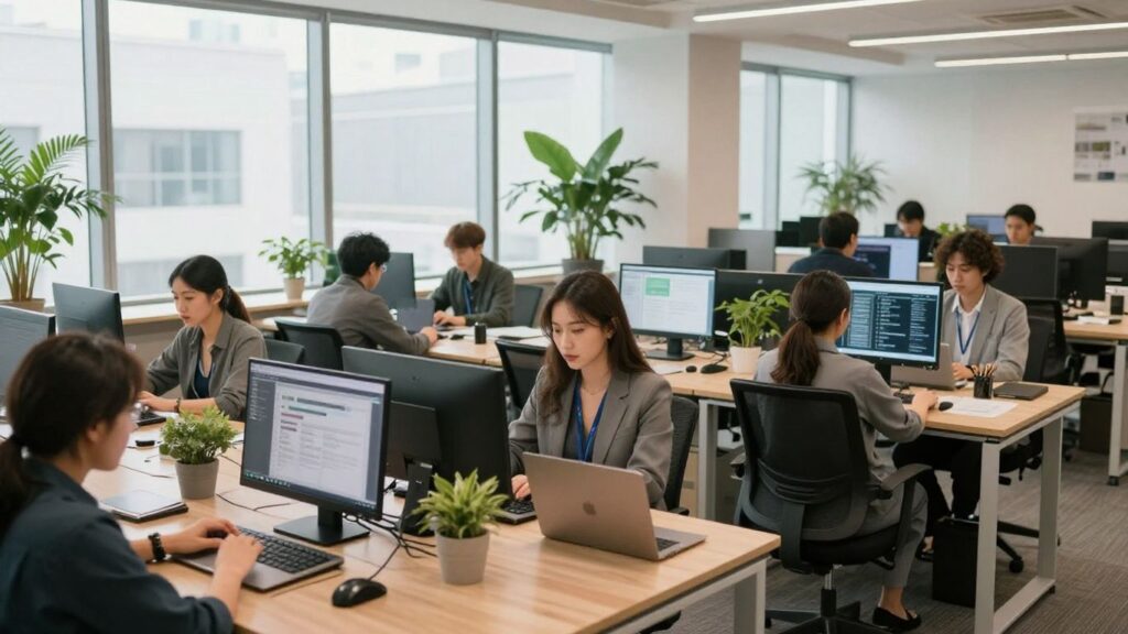 Team of marketers working in a modern office